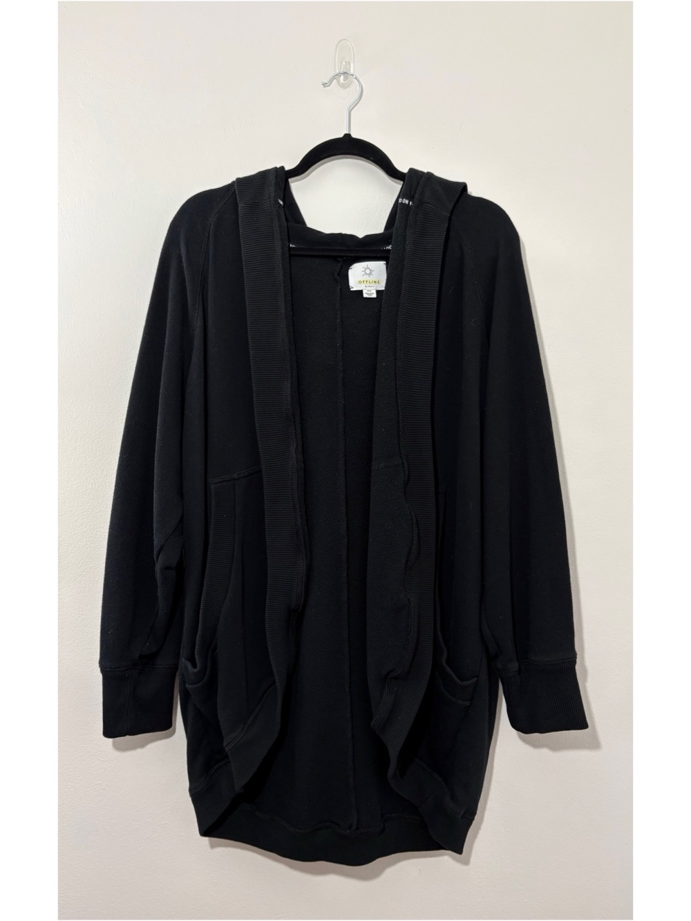 Offline by Aerie black open-style hooded long-length cardigan (medium)